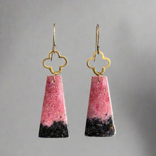 Load image into Gallery viewer, Brass + Stone Earrings:  Rhodonite
