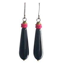 Load image into Gallery viewer, Onyx Rose Teardrop Earrings