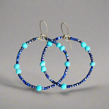 Load image into Gallery viewer, Lapis and Turquoise Hoops