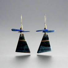 Load image into Gallery viewer, Brass + Stone Earrings: Tiger's Eye & Lapis