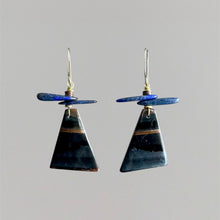 Load image into Gallery viewer, Brass + Stone Earrings: Tiger's Eye & Lapis