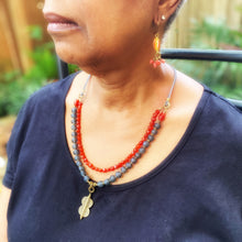 Load image into Gallery viewer, Carnelian and Grey Recycled Glass Double Strand Suede Necklace