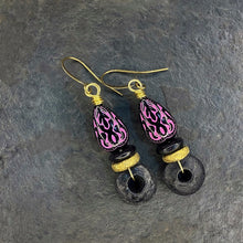 Load image into Gallery viewer, Black Deco Teardrop Bauble Earrings