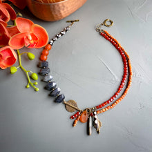 Load image into Gallery viewer, Labradorite and Carnelian Helix Afrobohemian Necklace