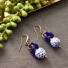 Load image into Gallery viewer, Blue Lantern Recycled Glass Earrings - Afrocentric jewelry