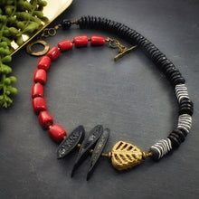 Load image into Gallery viewer, Asymmetrical Bamboo Coral and Recycled Glass Statement Necklace - Afrocentric jewelry