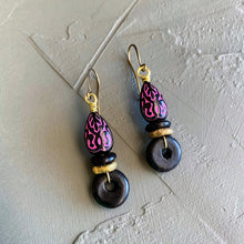 Load image into Gallery viewer, Black Deco Teardrop Bauble Earrings