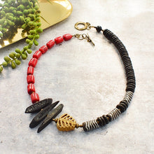 Load image into Gallery viewer, Asymmetrical Bamboo Coral and Recycled Glass Statement Necklace - Afrocentric jewelry