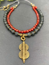 Load image into Gallery viewer, Carnelian and Grey Recycled Glass Double Strand Suede Necklace