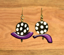 Load image into Gallery viewer, C-Saw Abstract Mismatched Tagua and Batik Earrings - Afrocentric jewelry