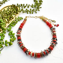 Load image into Gallery viewer, Candy Apple: Red and Brown Batik Statement Necklace