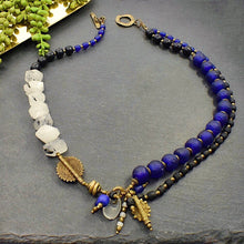 Load image into Gallery viewer, Rutilated Quartz Black and Blue Afrobohemian Necklace - Afrocentric jewelry