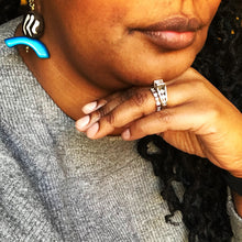 Load image into Gallery viewer, C-Saw Abstract Mismatched Tagua and Batik Earrings - Afrocentric jewelry