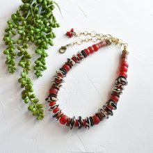 Load image into Gallery viewer, Candy Apple: Red and Brown Batik Statement Necklace