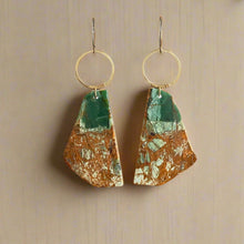 Load image into Gallery viewer, Brass + Stone Earrings:  Green Opal