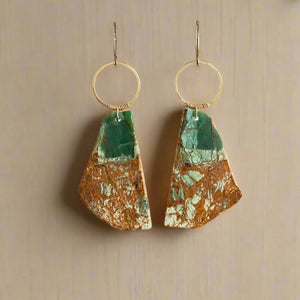 Brass + Stone Earrings:  Green Opal