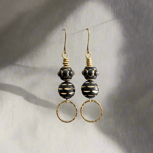 Black Carved Gold Earrings