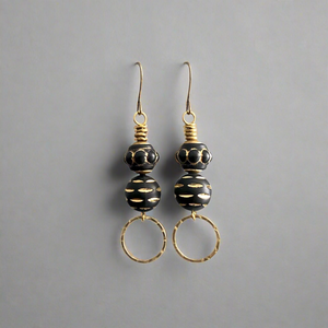 Black Carved Gold Earrings