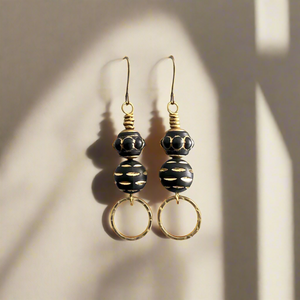 Black Carved Gold Earrings