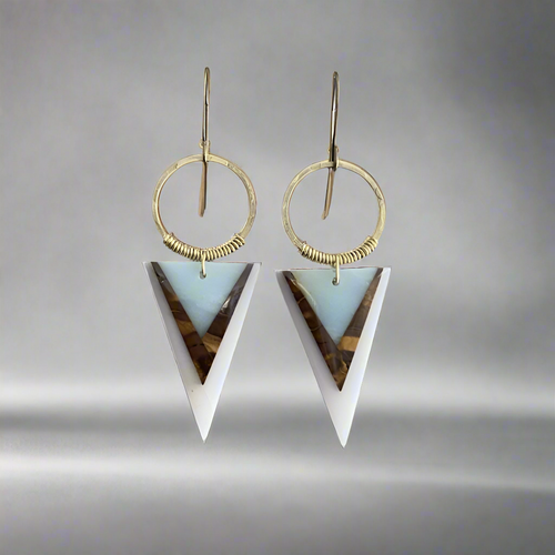 Brass + Stone Earrings: Amazonite Intarsia