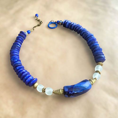 Blue Studies Kazuri Necklace