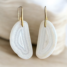 Load image into Gallery viewer, Brass + Stone Earrings: White Sliced Agate