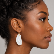 Load image into Gallery viewer, Brass + Stone Earrings: White Sliced Agate
