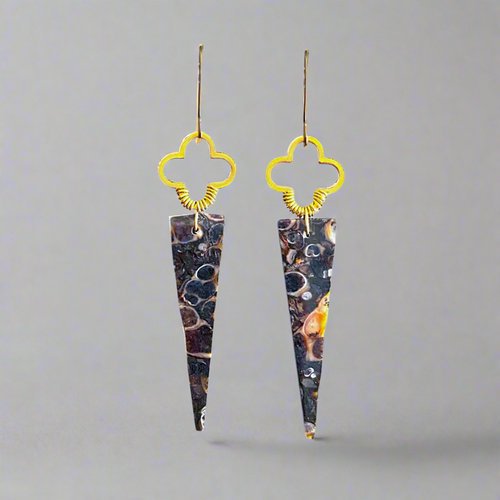 Brass + Stone Earrings: Turritella Jasper