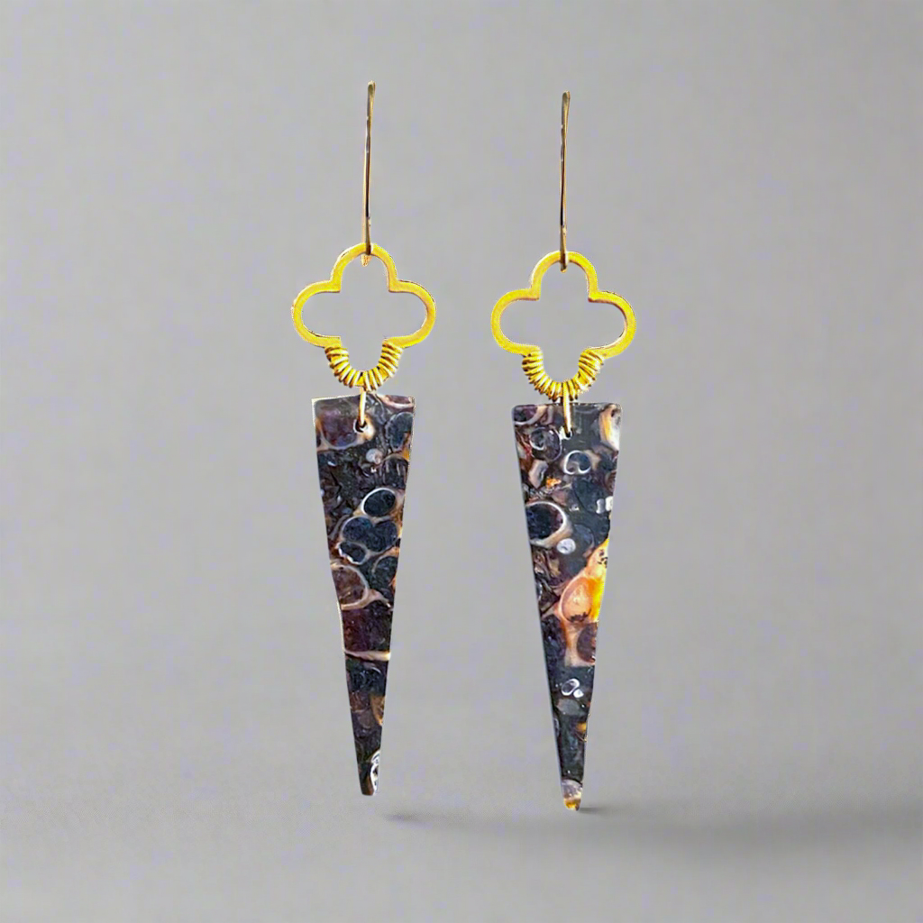 Brass + Stone Earrings: Turritella Jasper