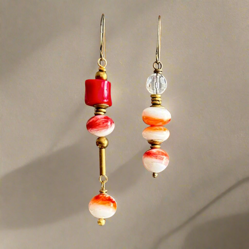 Coral and Spiny Mismatched Earrings, Take 2