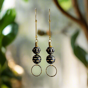 Black Carved Gold Earrings