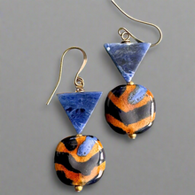 Load image into Gallery viewer, Mocha True Blue Kazuri Earrings