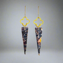 Load image into Gallery viewer, Brass + Stone Earrings: Turritella Jasper