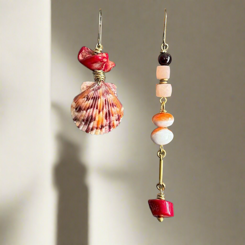 Coral and Spiny Mismatched Earrings, Take 1
