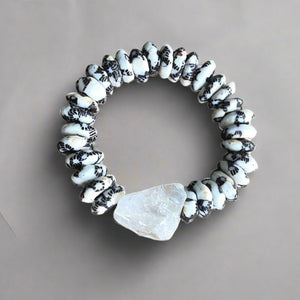 Rocks: Rough Cut Quartz and African Beaded Bracelet