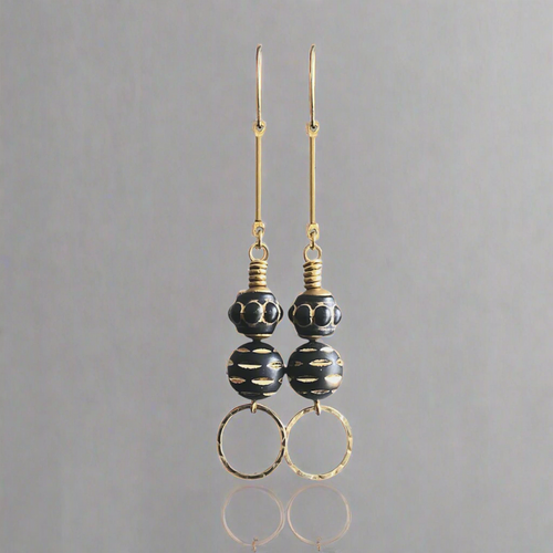 Black Carved Gold Earrings