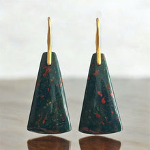 Load image into Gallery viewer, Brass + Stone Earrings: Bloodstone