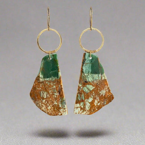 Brass + Stone Earrings:  Green Opal