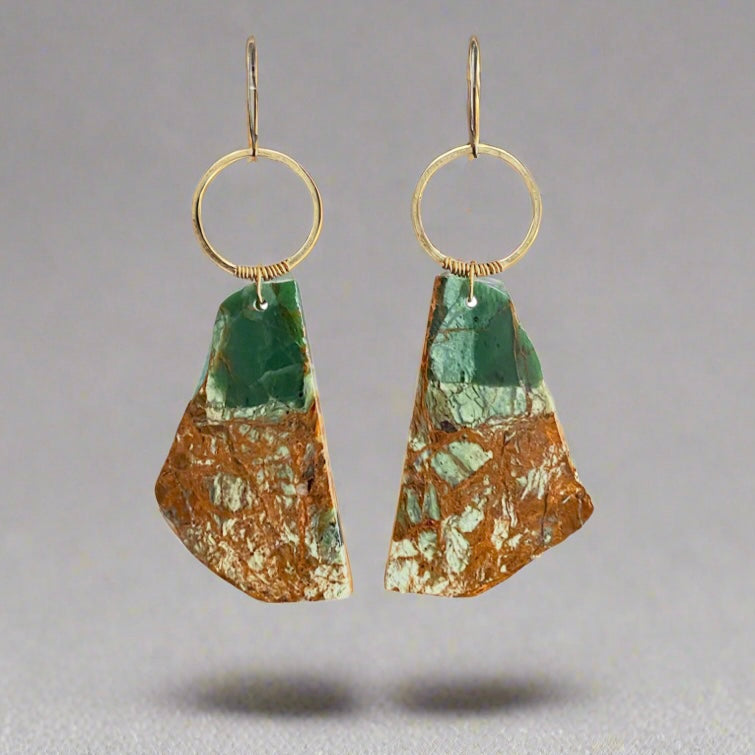 Brass + Stone Earrings:  Green Opal