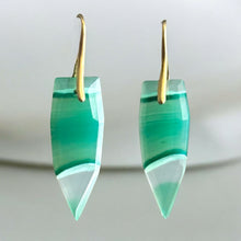 Load image into Gallery viewer, Brass + Stone Earrings: Green Agate