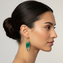 Load image into Gallery viewer, Brass + Stone Earrings: Green Agate