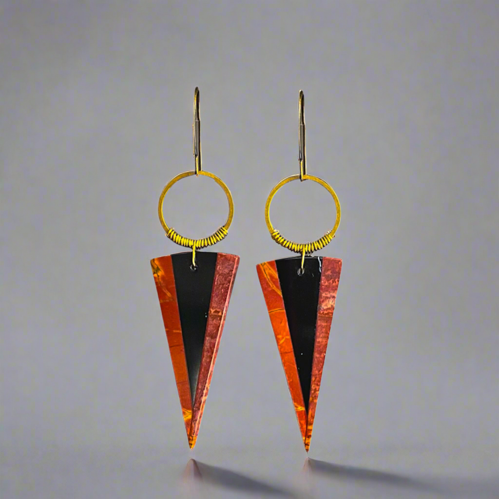 Brass + Stone Earrings: Picasso Jasper Intarsia