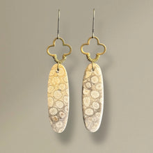Load image into Gallery viewer, Brass + Stone Earrings: Fossil Coral