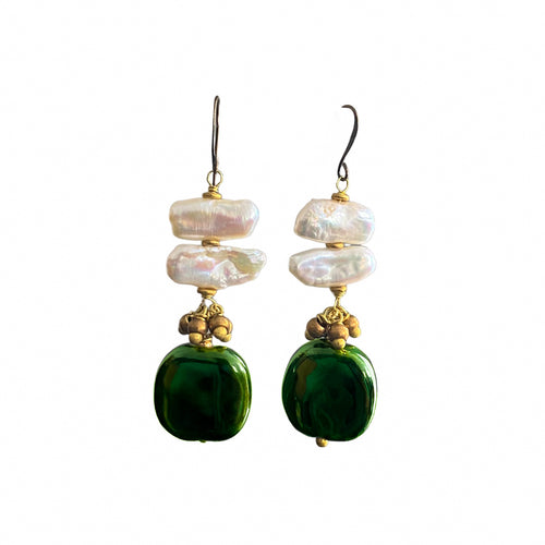 Forest Pearl Kazuri Dangle Earrings