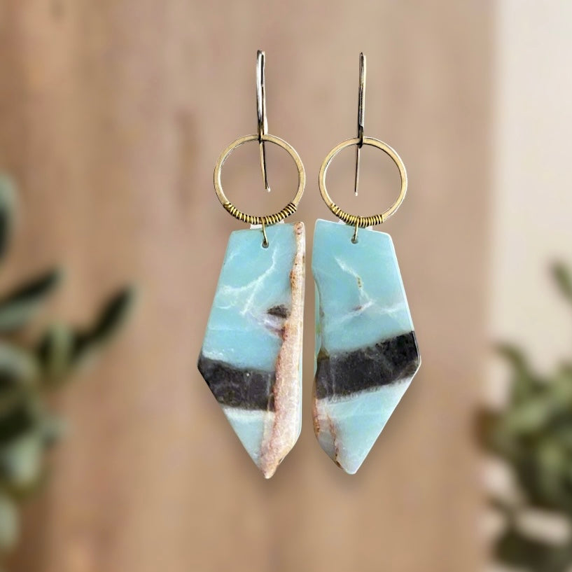 Brass + Stone Earrings:  Amazonite