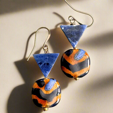 Load image into Gallery viewer, Mocha True Blue Kazuri Earrings