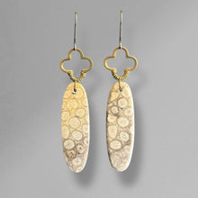 Load image into Gallery viewer, Brass + Stone Earrings: Fossil Coral