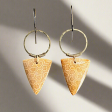 Load image into Gallery viewer, Brass + Stone Earrings: Fossil Agate