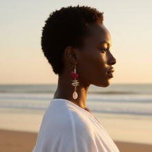 Load image into Gallery viewer, Coral Coast | Shell &amp; Moonstone Statement Earrings