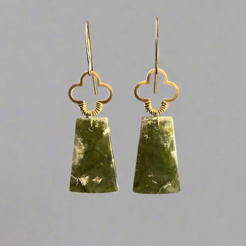 Brass + Stone Earrings:  Chrome Chalcedony